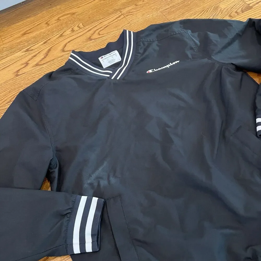 Champion Jacket Mens Medium Scout Baseball Stadium Wind‎ Water Resistant Black